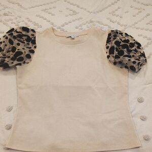 Cream Blouse with Black Polka Dot Sleeves